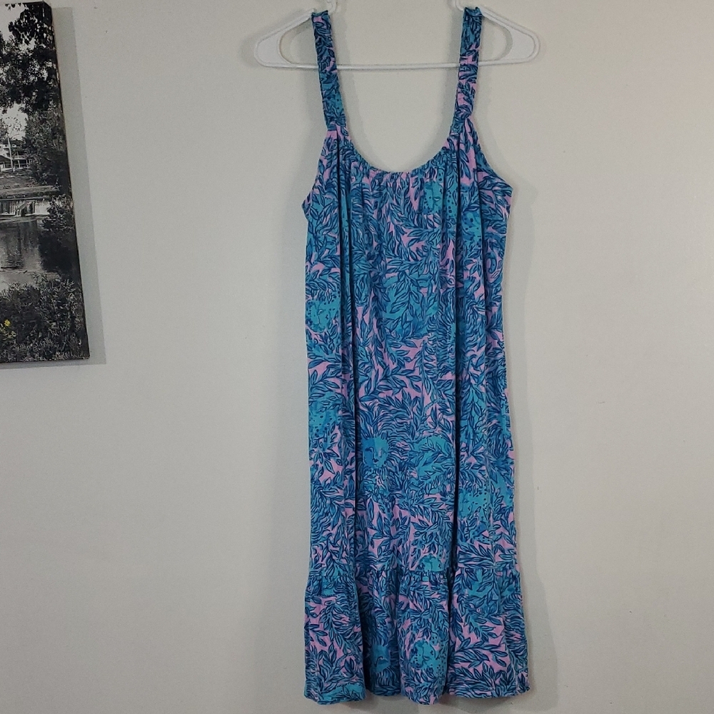 Lilly Pulitzer Collins Tank Dress Size Medium Knee Length Blue Pink - Picture 1 of 14
